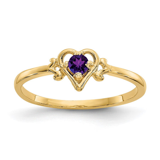 10k 3mm Round February/ Amethyst Birthstone Heart Size 7 Ring