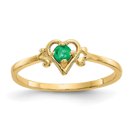 10k 3mm Round May/ Emerald Birthstone Heart Size 7 Ring