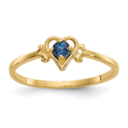 10k 3mm Round June/ Synthetic Alexandrite Birthstone Heart Size 7 Ring