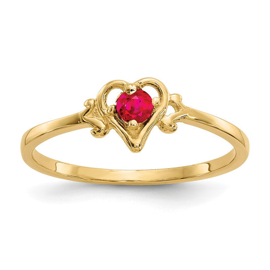 10k 3mm Round July/ Ruby Birthstone Heart Size 7 Ring