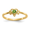 10k 3mm Round August/ Peridot Birthstone Heart Size 7 Ring