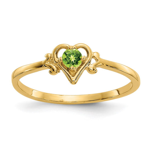 10k 3mm Round August/ Peridot Birthstone Heart Size 7 Ring