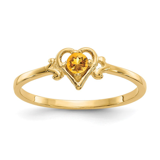 10k 3mm Round November/ Citrine Birthstone Heart Size 7 Ring