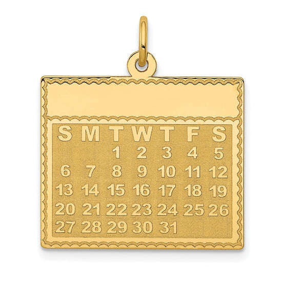 14k Tuesday the First Day Engravable Calendar Pendant