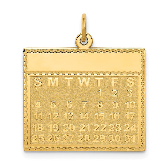14k Thursday the First Day Engravable Calendar Pendant