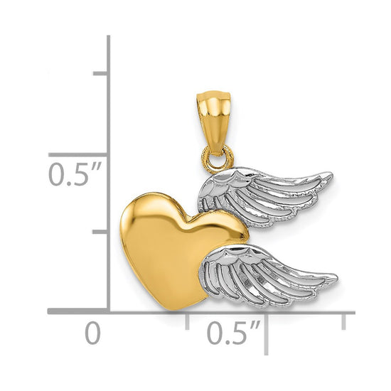 14K and White Rhodium Polished Heart with Wings Pendant