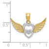 14K and White Rhodium Polished Hearts with Wings Pendant