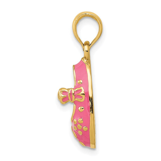14k Pink Enameled 3-D Baby Shoe with Flowers Pendant