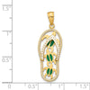 14K Green Enameled Cut-out Flip Flop with Sea Turtles Pendant