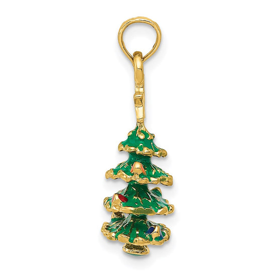 14k 3-D Enameled Christmas Tree Pendant