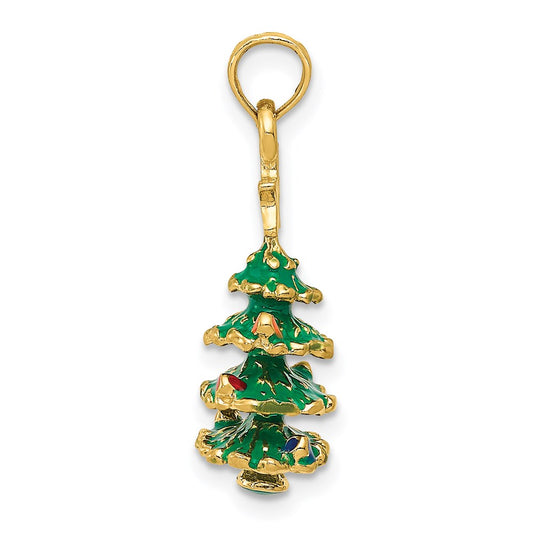 14k 3-D Enameled Christmas Tree Pendant