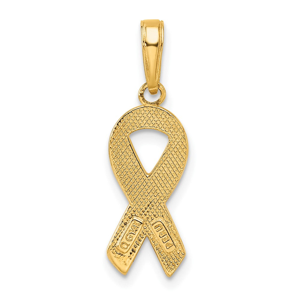 Gold Pink Enameled Awareness Ribbon Pendant