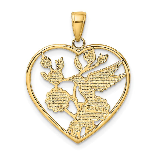 14k Enameled Hummingbird with Flowers Heart Pendant