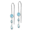 14k White Gold Blue Topaz Bezel Dangle Threader Earrings