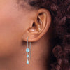 14k White Gold Blue Topaz Bezel Dangle Threader Earrings