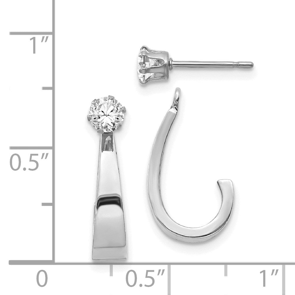 14k White Gold Polished J-Hoop Jackets with 4mm CZ Stud Earrings