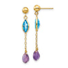 14K Amethyst and Blue Topaz Dangle Post Earrings