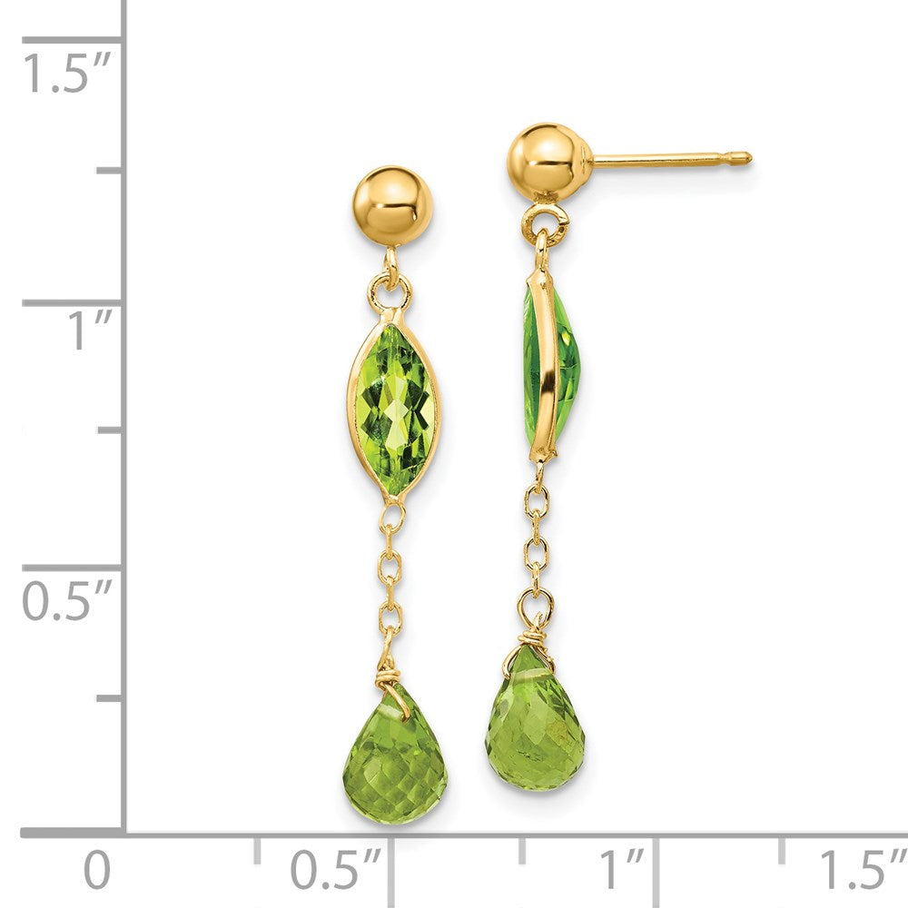 14K Peridot Chain Dangle Post Earrings