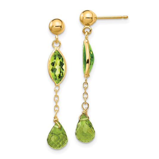14K Peridot Chain Dangle Post Earrings