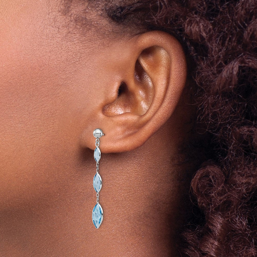 14K White Gold Marquise Blue Topaz Dangle Post Earrings