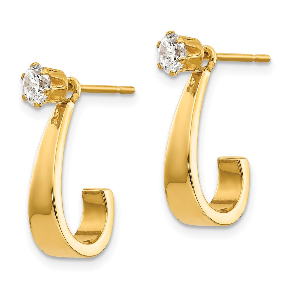 14k Polished J-Hoop Jackets with 4mm CZ Stud Earrings