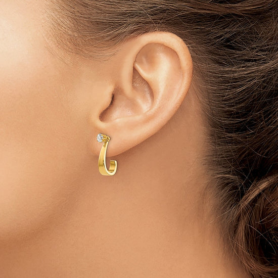 14k Polished J-Hoop Jackets with 4mm CZ Stud Earrings