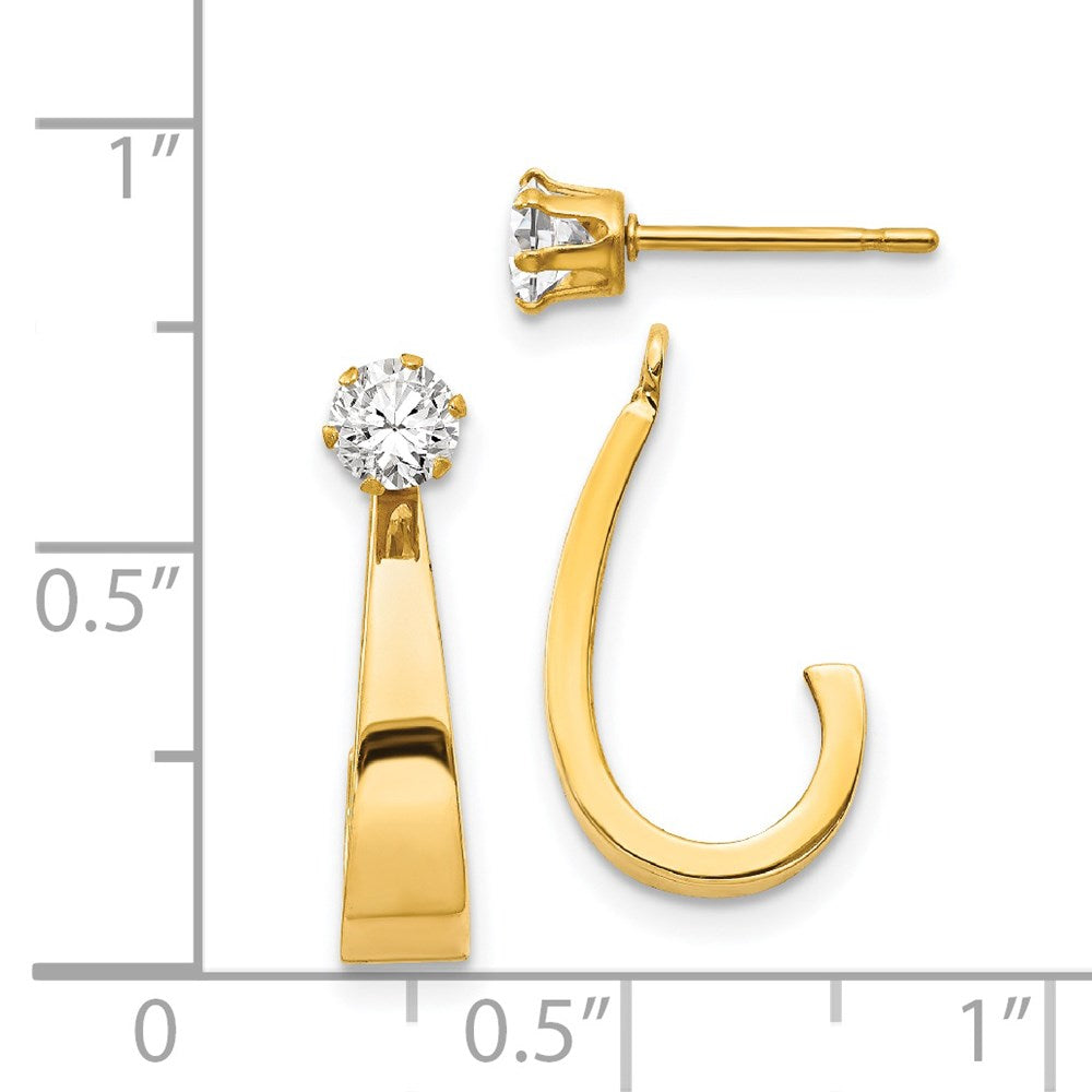 14k Polished J-Hoop Jackets with 4mm CZ Stud Earrings