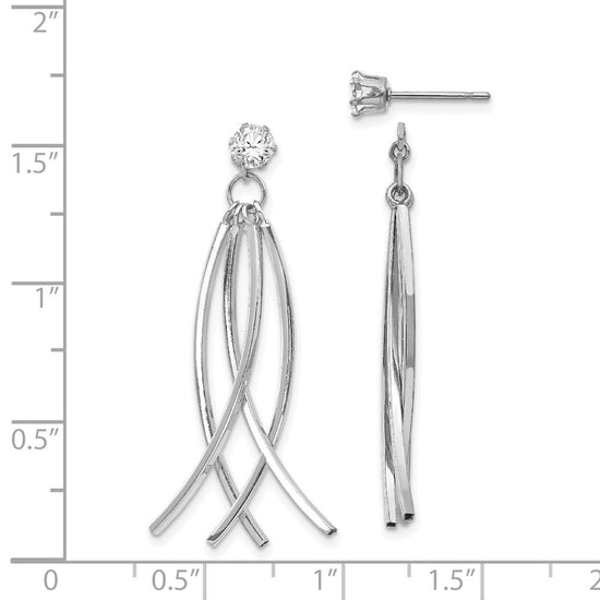 14k White Gold Curved Dangle Jackets with 4mm CZ Stud Earrings