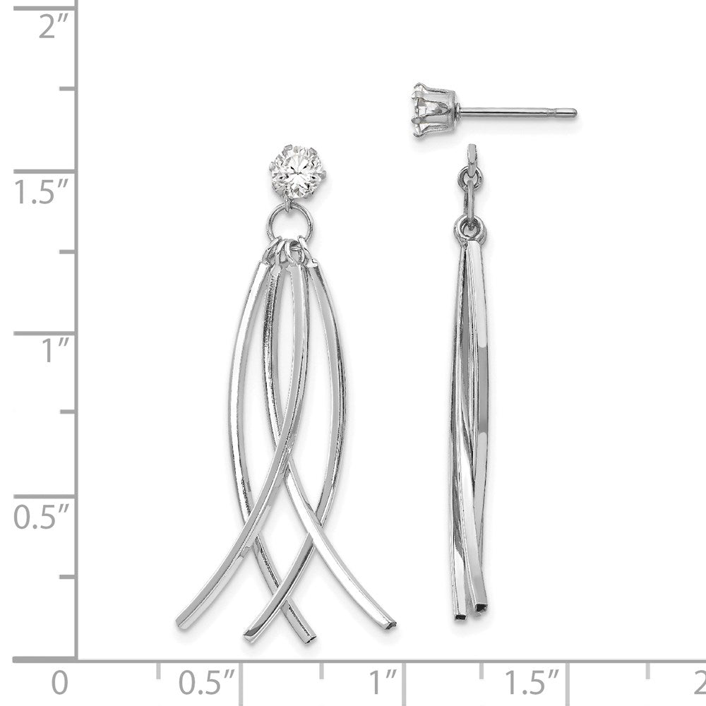 14k White Gold Curved Dangle Jackets with 4mm CZ Stud Earrings