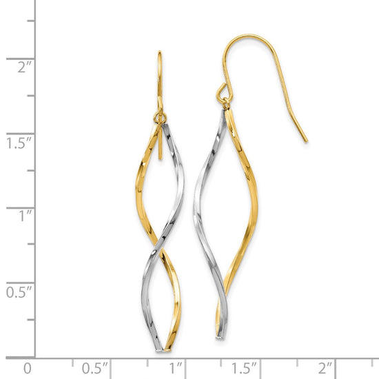 14k Two-tone Twist Dangle French Hook Earrings