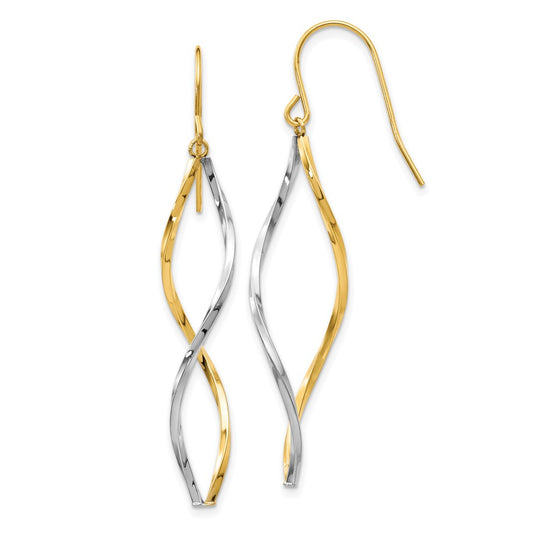14k Two-tone Twist Dangle French Hook Earrings