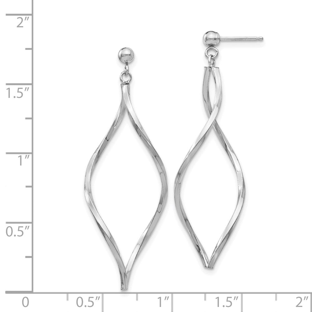 14k White Gold Twisted Oval Dangle Post Earrings