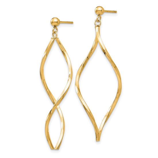 14k Twisted Oval Dangle Post Earrings
