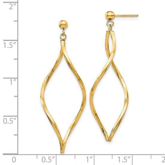 14k Twisted Oval Dangle Post Earrings
