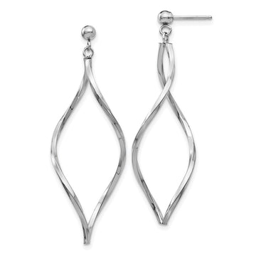 14k White Gold Twisted Oval Dangle Post Earrings