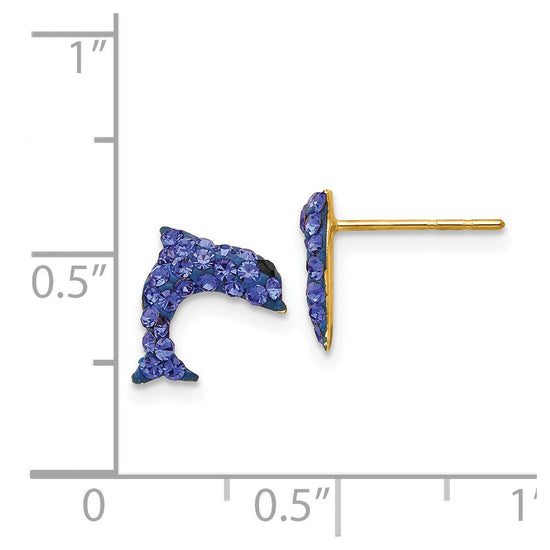14k Blue Crystal Dolphin Post Earrings