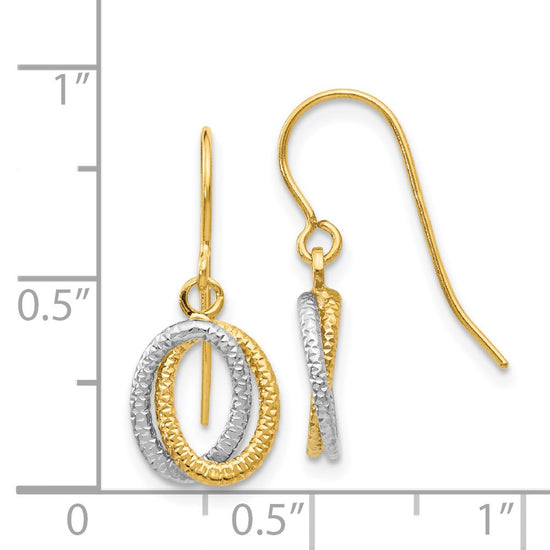 14k Two-tone Textured Intertwined Ovals Dangle French Hook Earrings