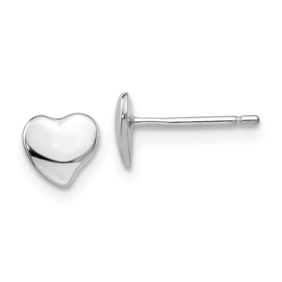 14k White Gold Polished Heart Post Earrings