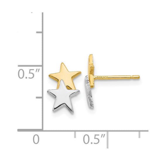 14k and White Rhodium Polished Two Stars Post Earrings