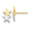 14k and White Rhodium Polished Two Stars Post Earrings
