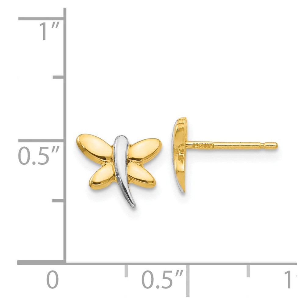 14k with White Rhodium Polished Dragonfly Post Earrings