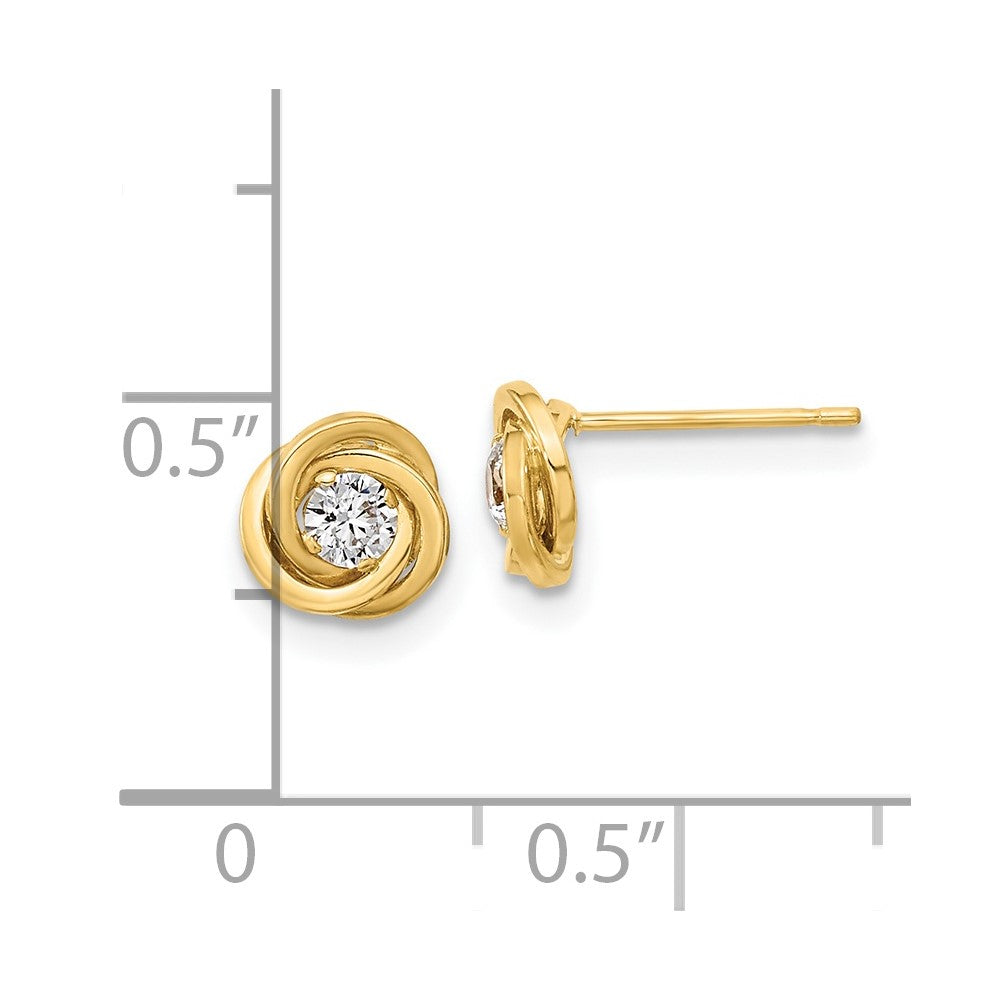 14k 6.5mm Polished CZ Love Knot Post Earrings
