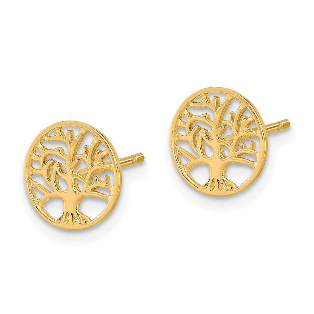 14k Polished Tree of Life in Circle Post Earrings