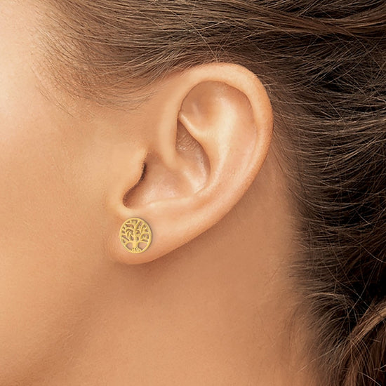 14k Polished Tree of Life in Circle Post Earrings