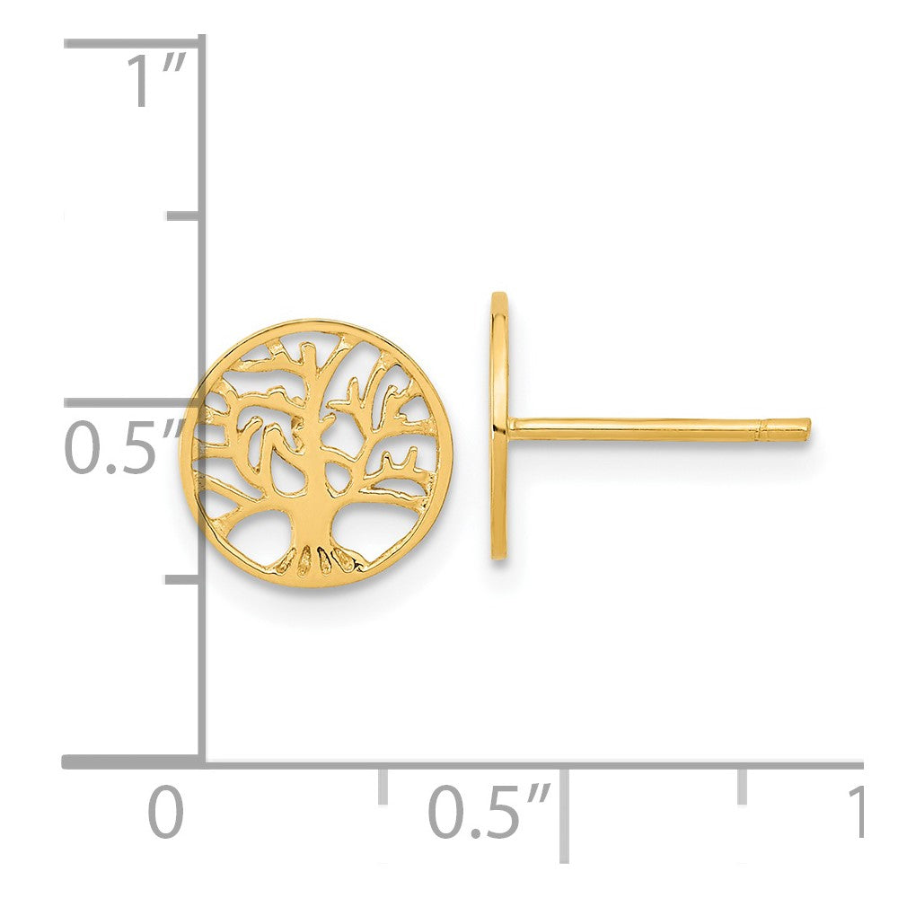 14k Polished Tree of Life in Circle Post Earrings