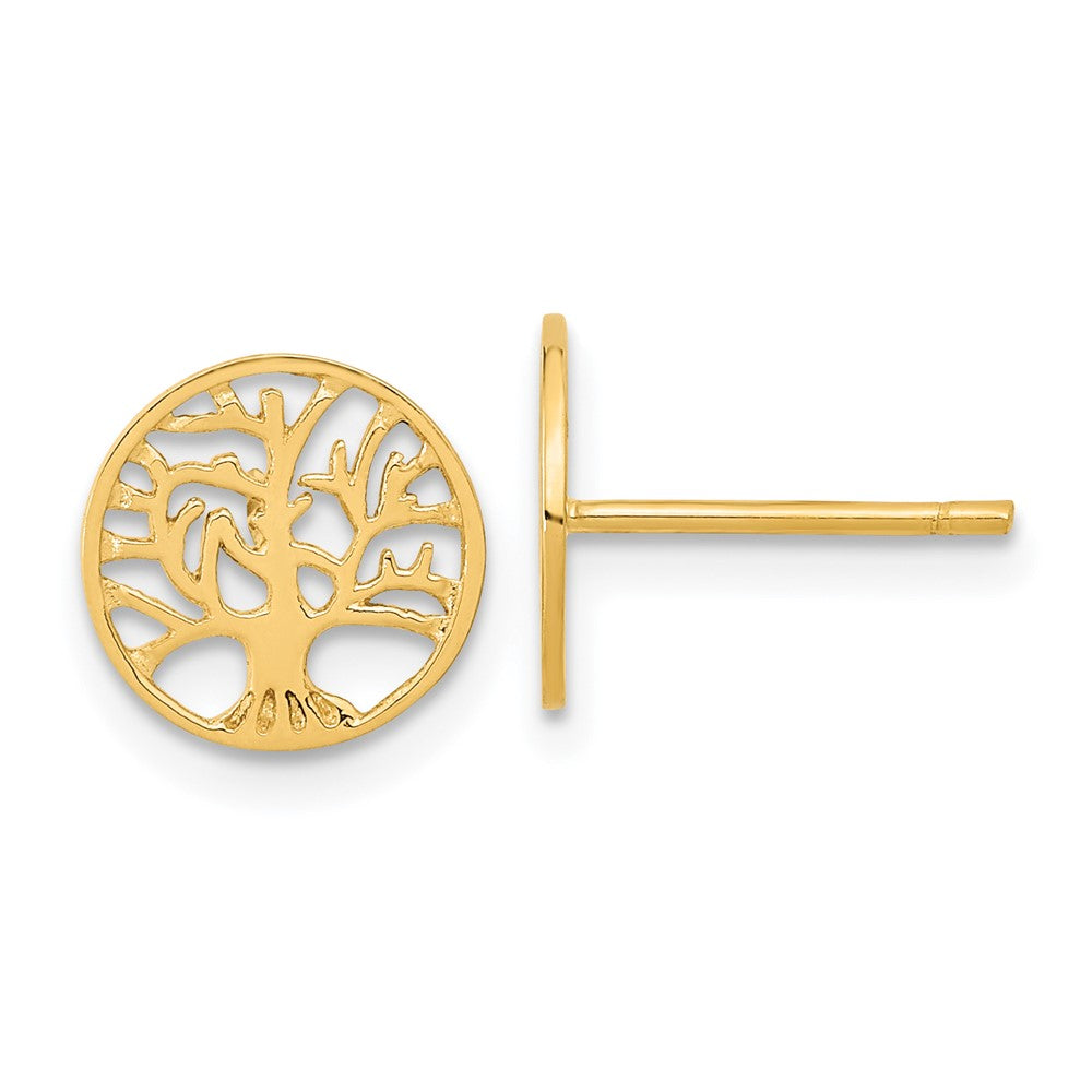 14k Polished Tree of Life in Circle Post Earrings
