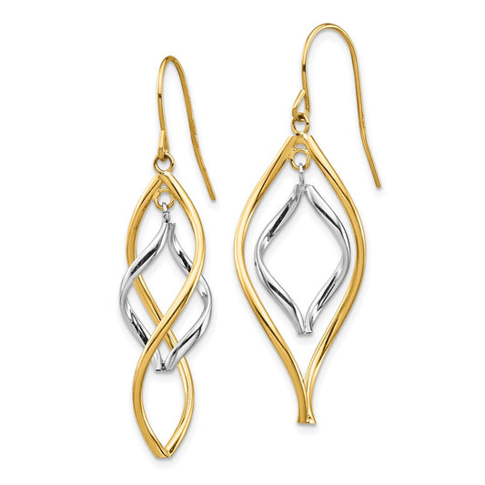 14K Two-tone Fancy Twisted Dangle French Hook Earrings
