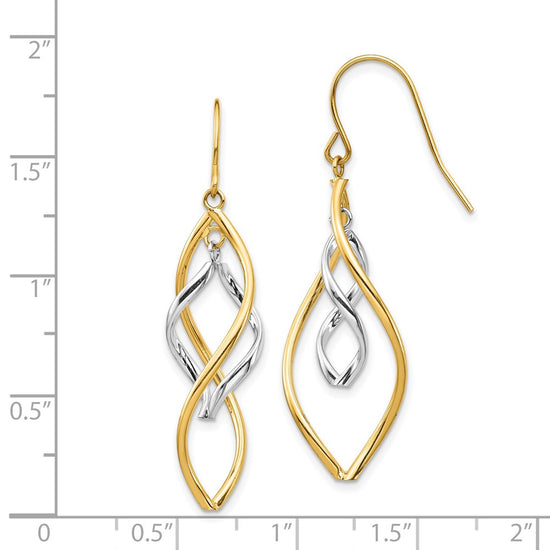 14K Two-tone Fancy Twisted Dangle French Hook Earrings