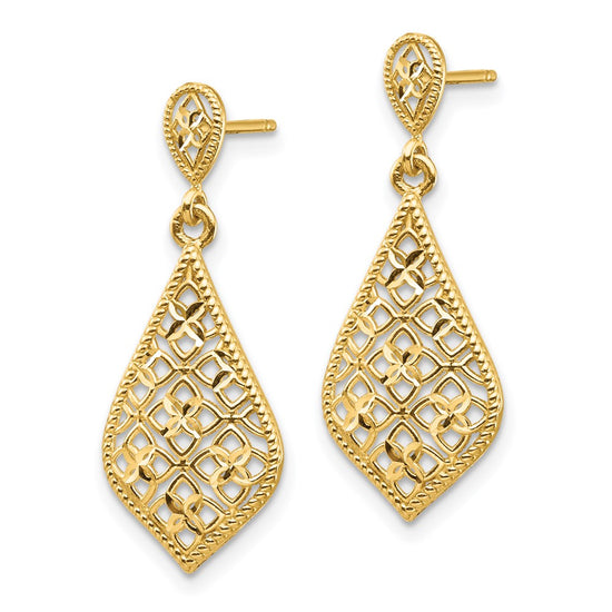 Gold Diamond-cut Teardrop Post Earrings