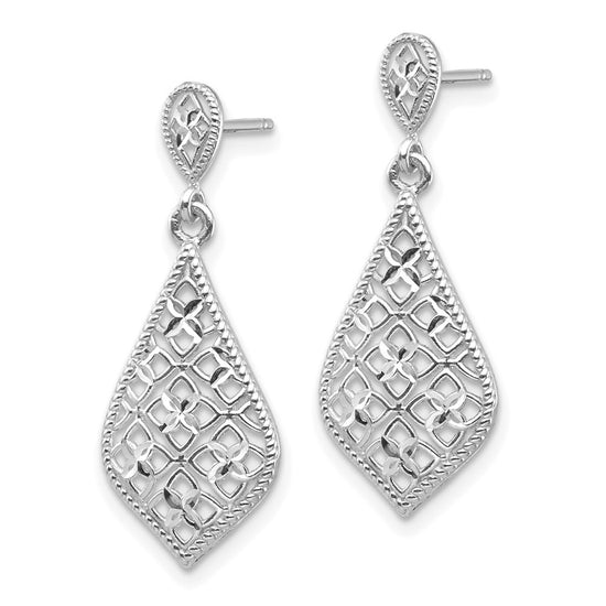 14K White Gold Fancy Filigree Dangle Post Earrings